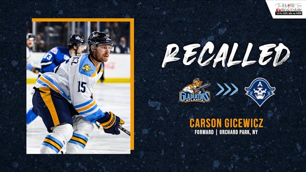 Carson Gicewicz Recalled from Loan to AHL Milwaukee