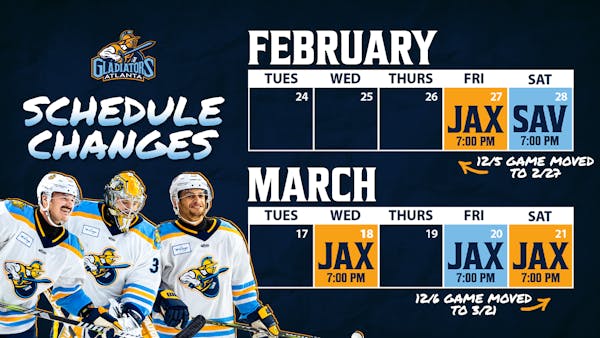 SCHEDULE CHANGE: Home Games on 12/5 & 12/6 Moved to 2/27 & 3/21