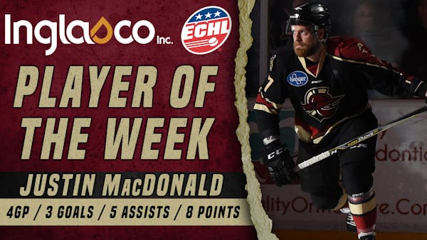 MacDonald Named Inglasco ECHL Player of the Week