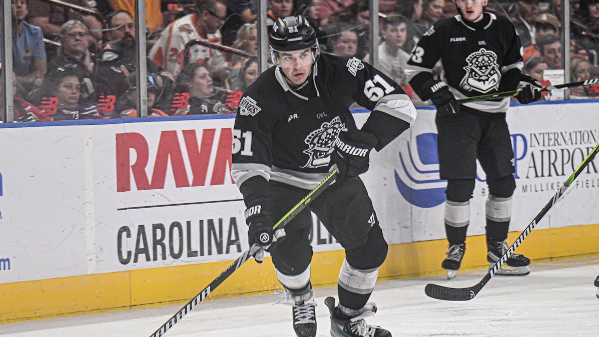 Action photo of Dustin Geregach of the Greenville Swamp Rabbits