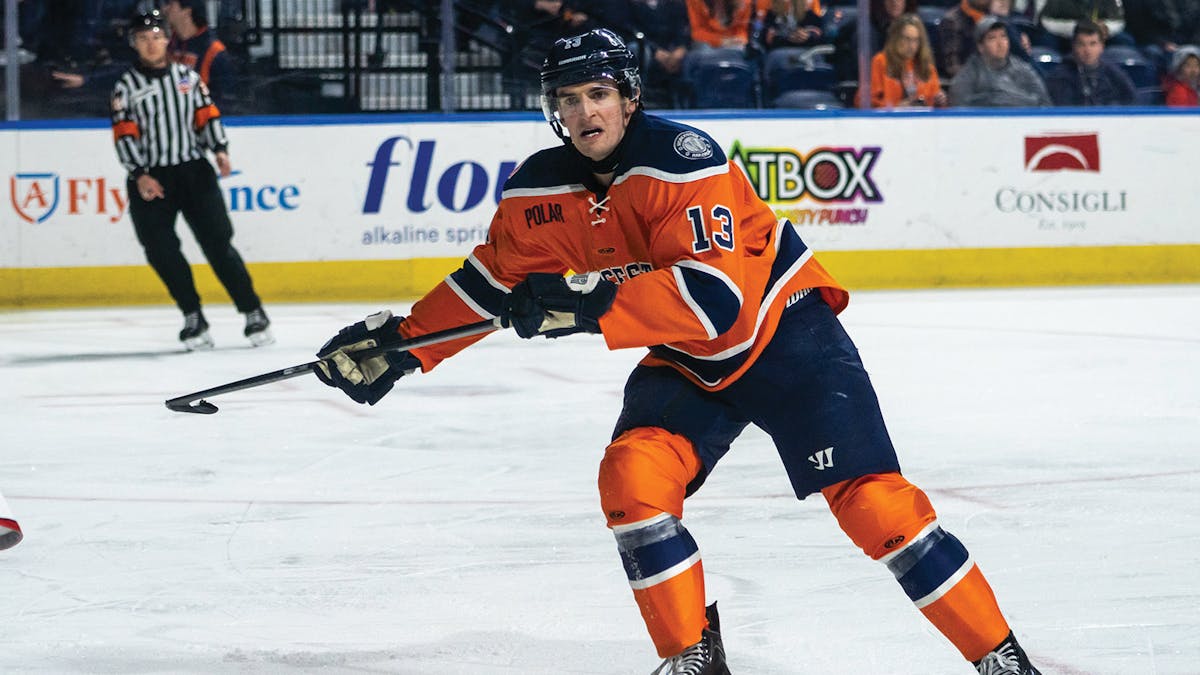 Action photo of Tyler Kobryn of the Worcester Railers