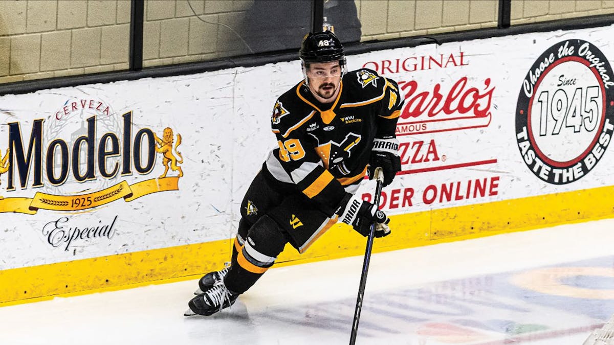 Action photo of Logan Pietila of the Wheeling Nailers