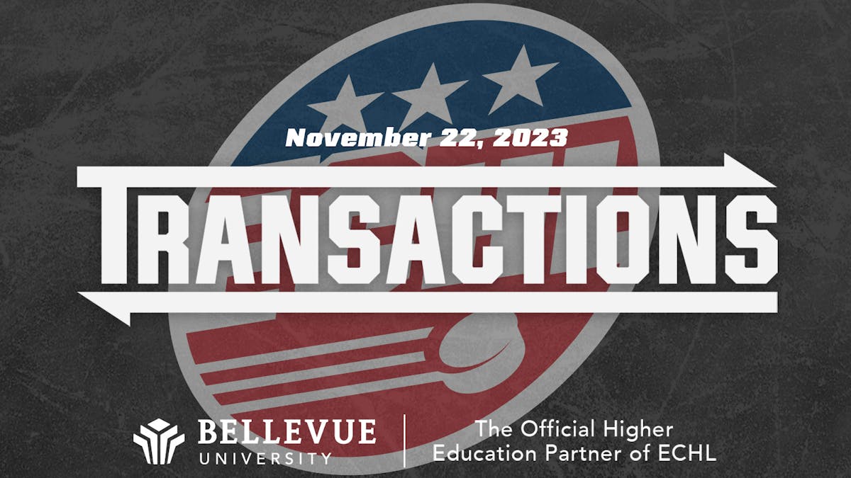 ECHL transactions text with Bellevue University logo and today's date