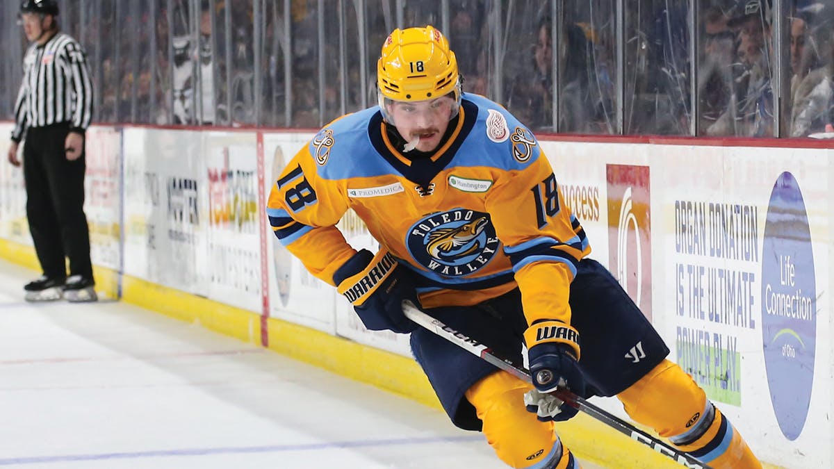 Action photo of Trenton Bliss of the Toledo Walleye