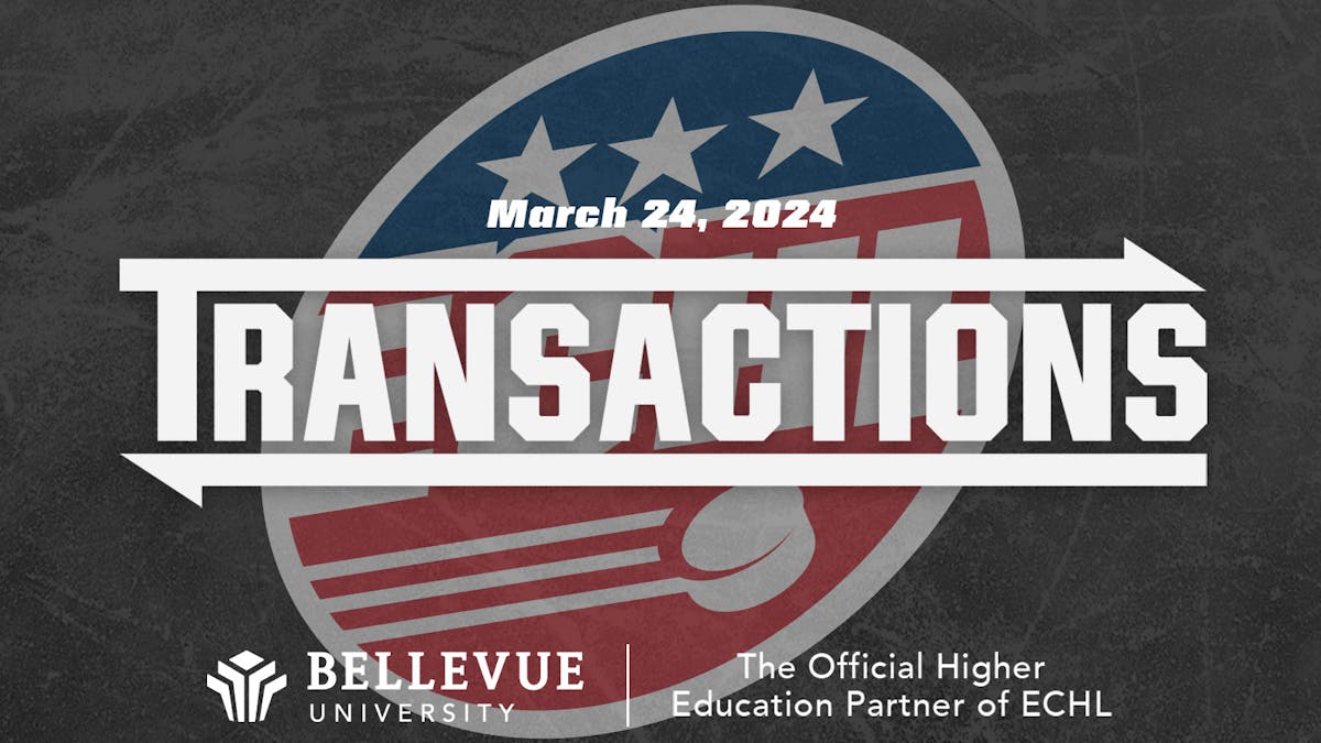 ECHL Transactions text with Bellevue University logo and today&#039;s date