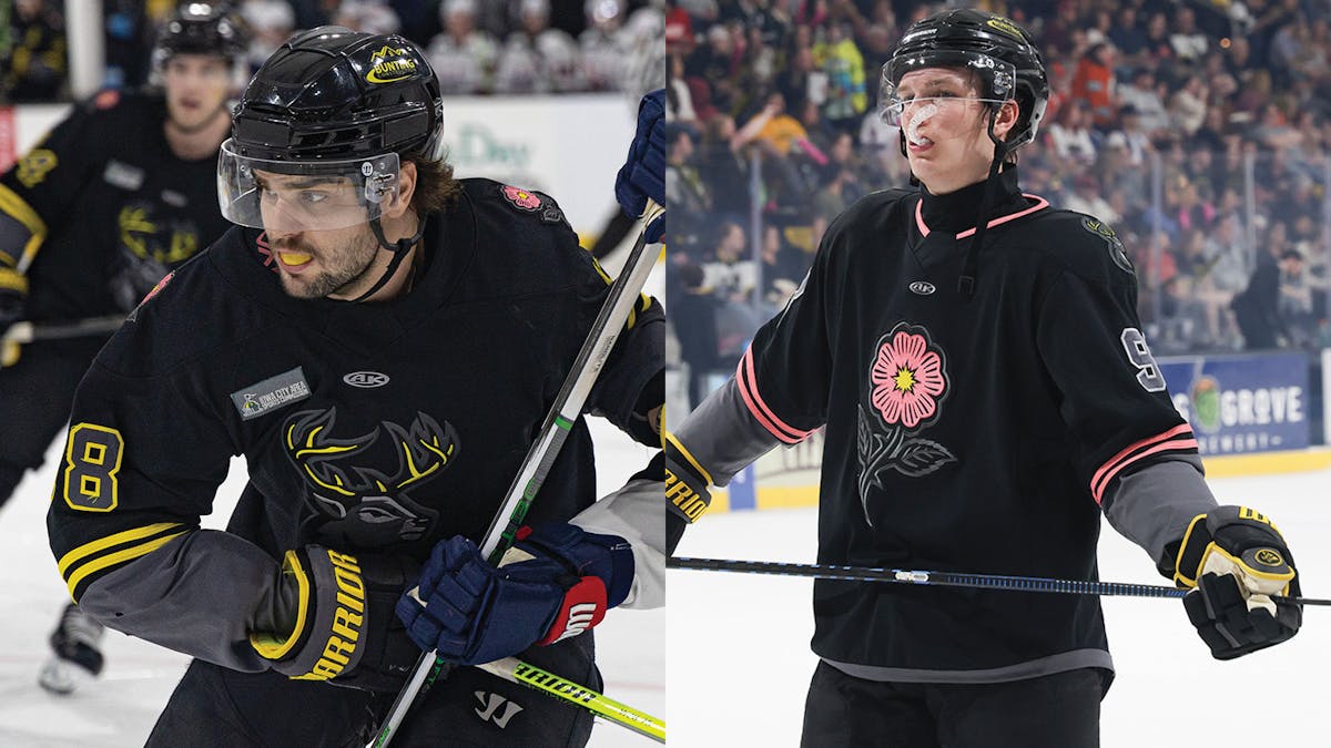 Action photos of Will Calverly and Jonny Sorenson of the Iowa Heartlanders