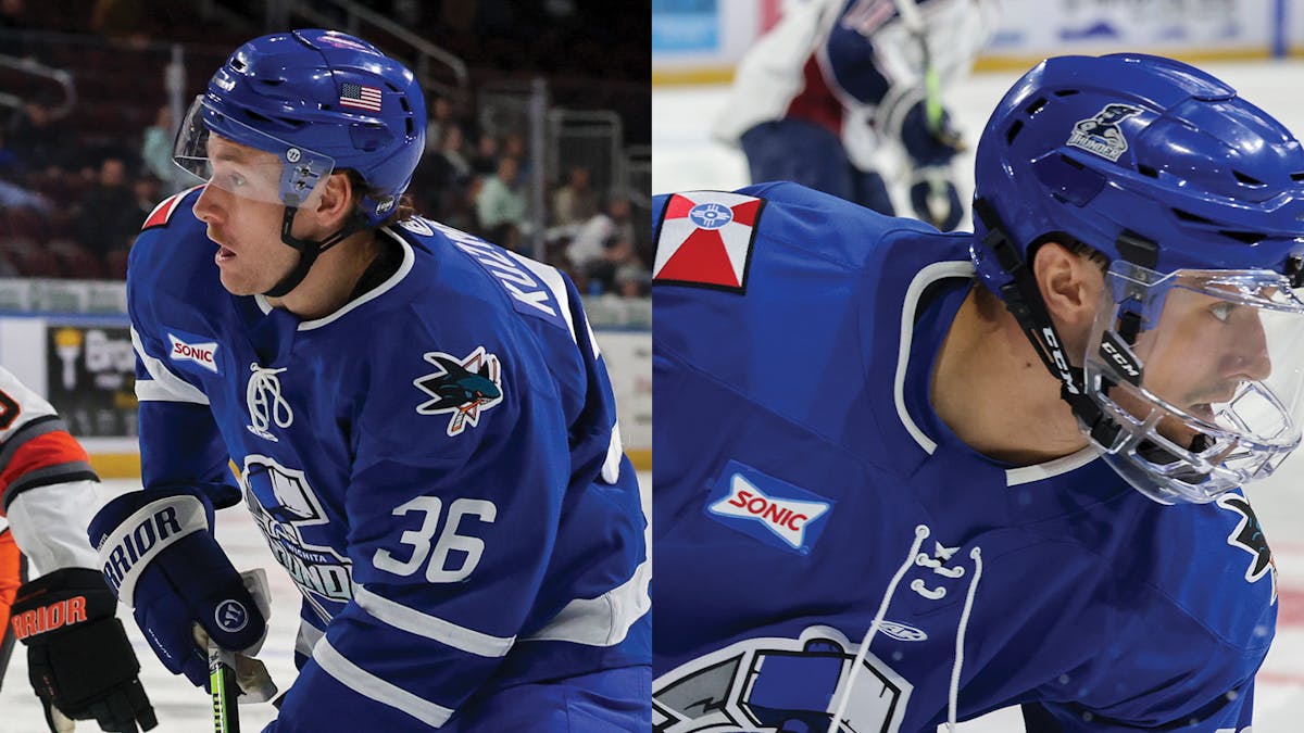 Action photos of Shane Kuzmeski and Kobe Walker of the Wichita Thunder