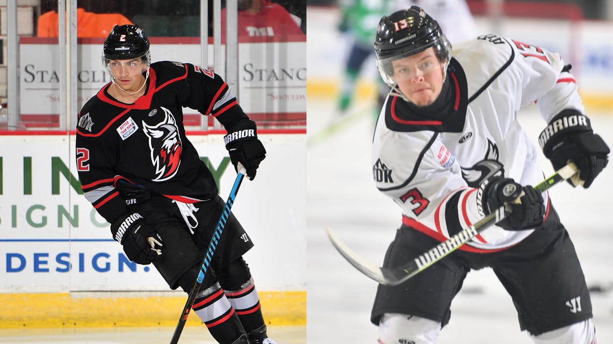 Action photos of Brendan Less and Alex Young of the Adirondack Thunder