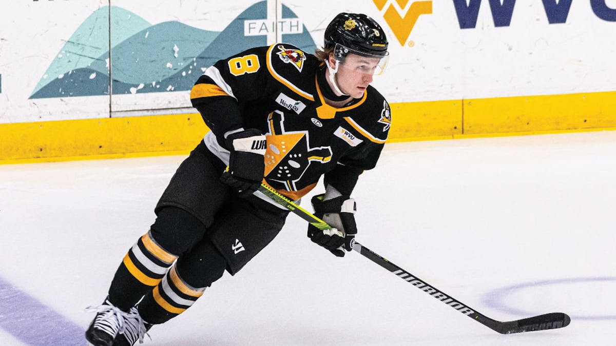 Action photo of Cal Kiefiuk of the Wheeling Nailers