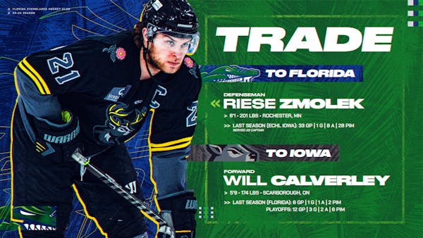 Everblades Acquire Riese Zmolek From Iowa