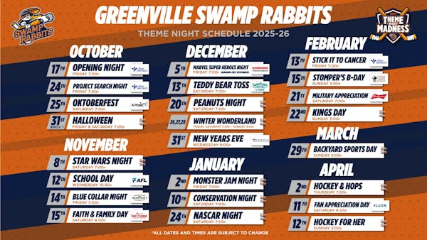 SWAMP RABBITS ANNOUNCE 2025-26 PROMOTIONAL SCHEDULE