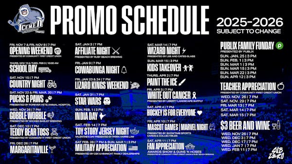 Icemen Announce 2025-26 Promo Schedule