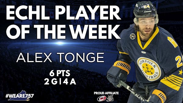 Admirals Forward Alex Tonge Named ECHL Player of the Week