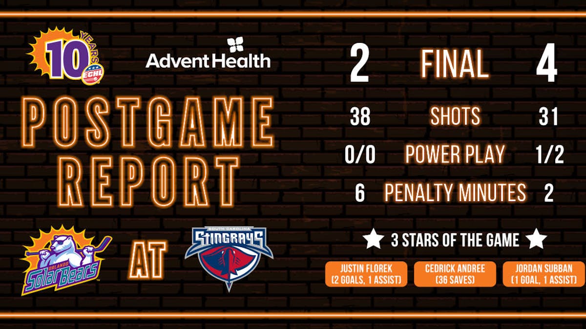 Solar Bears drop 4-2 decision to Stingrays