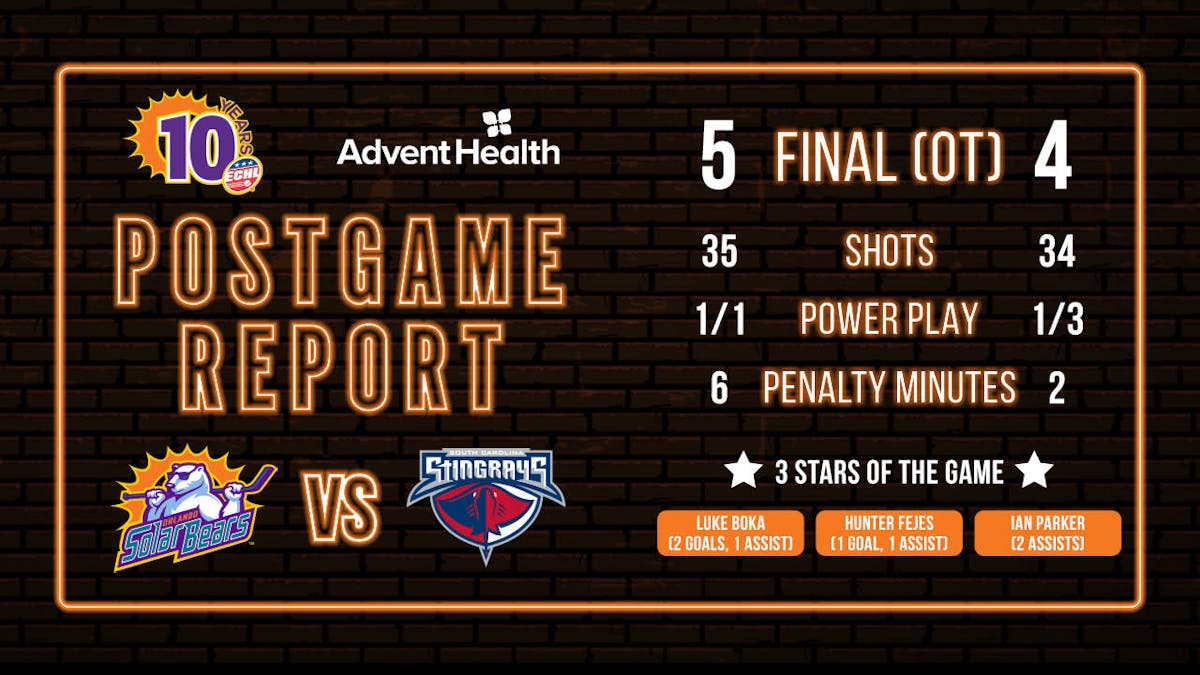 Boka scores twice for Solar Bears in 5-4 OT thriller