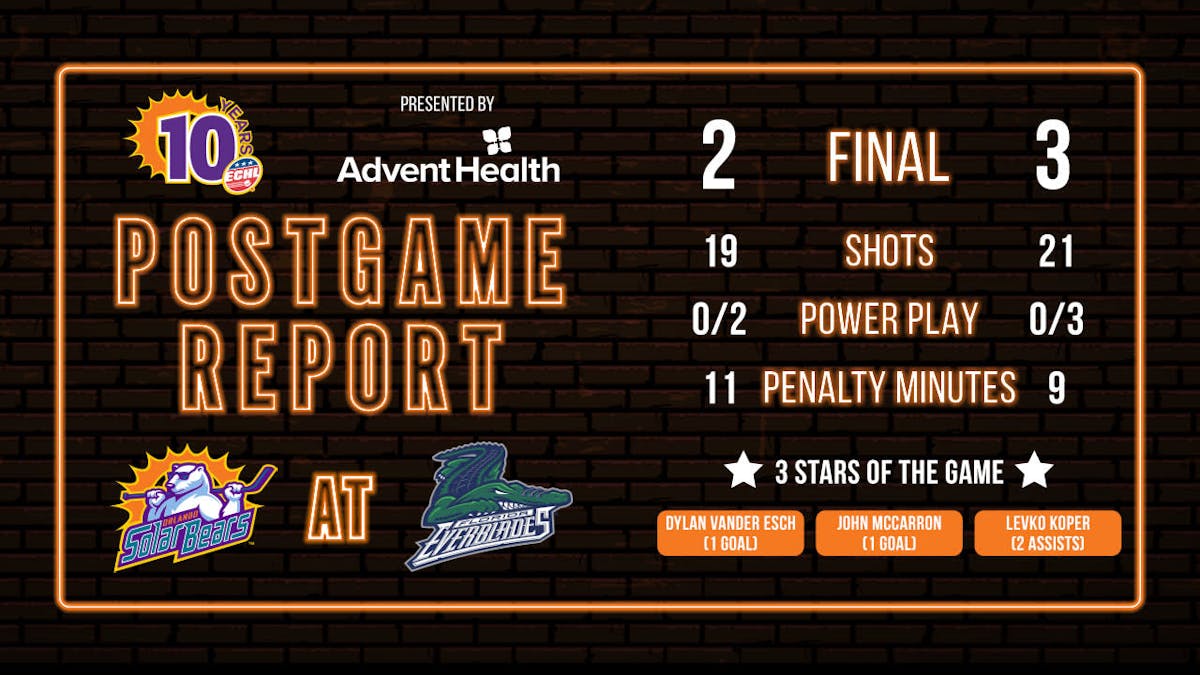 Road trip ends for Solar Bears with 3-2 loss to Everblades