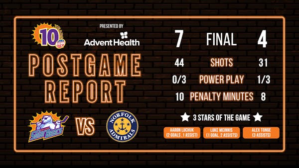 Solar Bears erupt for seven goals in victory over Admirals
