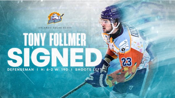 Solar Bears re-sign rookie defender Tony Follmer