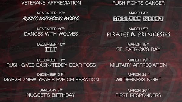 RUSH ANNOUNCE 2021-22 PROMOTIONAL SCHEDULE