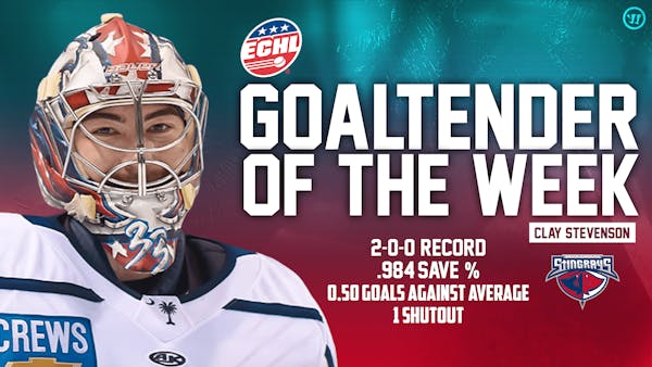 Clay Stevenson Named ECHL Goaltender of the Week