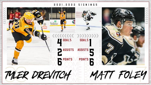 Nailers Re-Sign Tyler Drevitch & Matt Foley