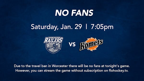 Worcester Railers to Play Tonight Without Fans at DCU Center Due to Travel Ban