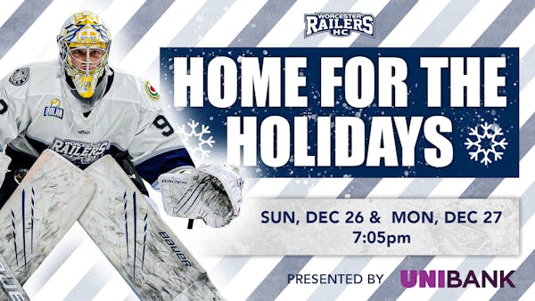 Worcester Railers to Host Home for the Holidays Games presented by UniBank Dec. 26 & 27